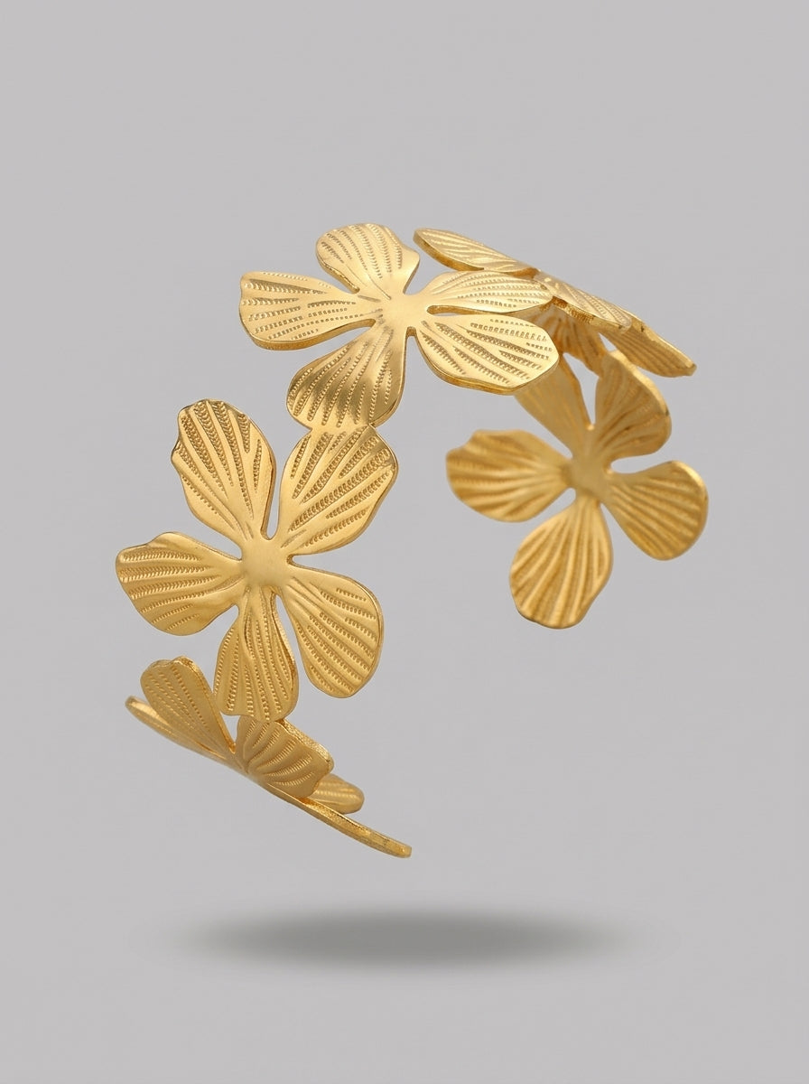 Blooming Garden Cuff Bracelet | Anti-Tarnish Gold Plated | Floral Design