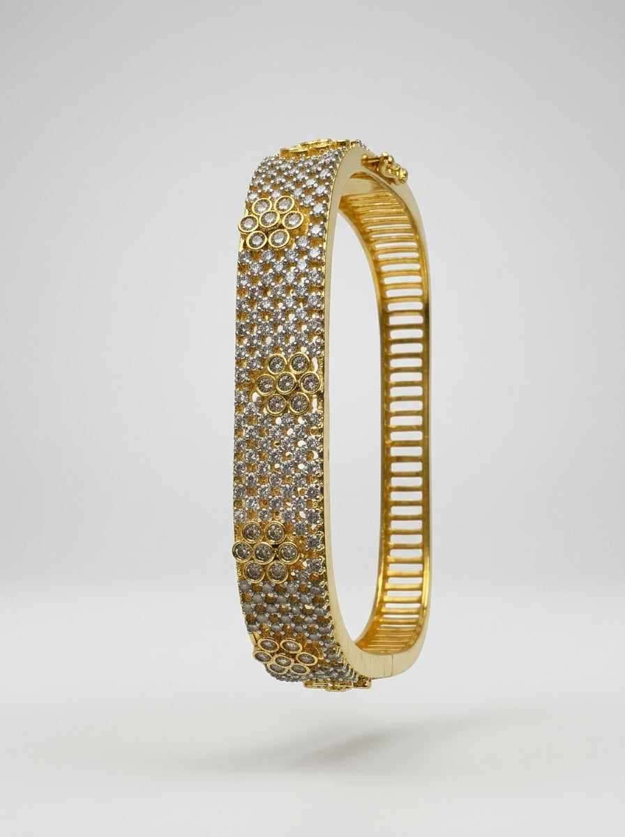 Regal Diamond Bangle | Statement Width | Gold Plated