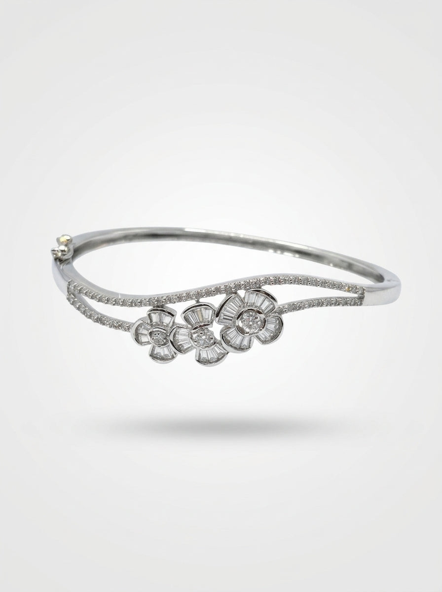 Sophisticated Silver Bangle | Diamond Studded | Wide Profile