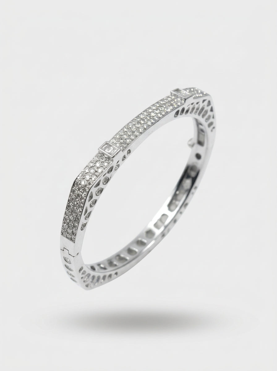 Statement Silver Bangle | Diamond Studded | Elegant Profile