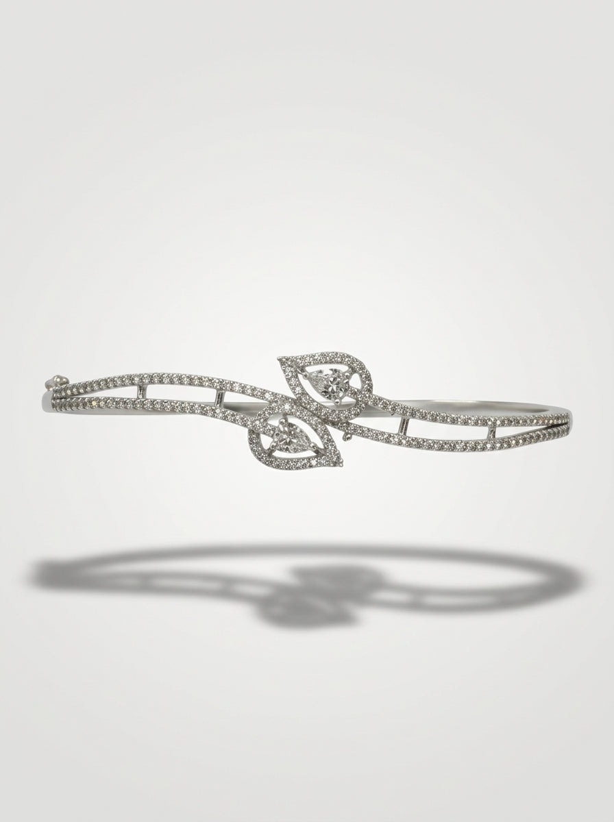 Refined Silver Bangle | Diamond Studded | Sleek Design