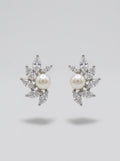 Pearl Elegance Studs | Pearl & Diamond | Silver Plated