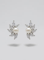 Pearl Elegance Studs | Pearl & Diamond | Silver Plated