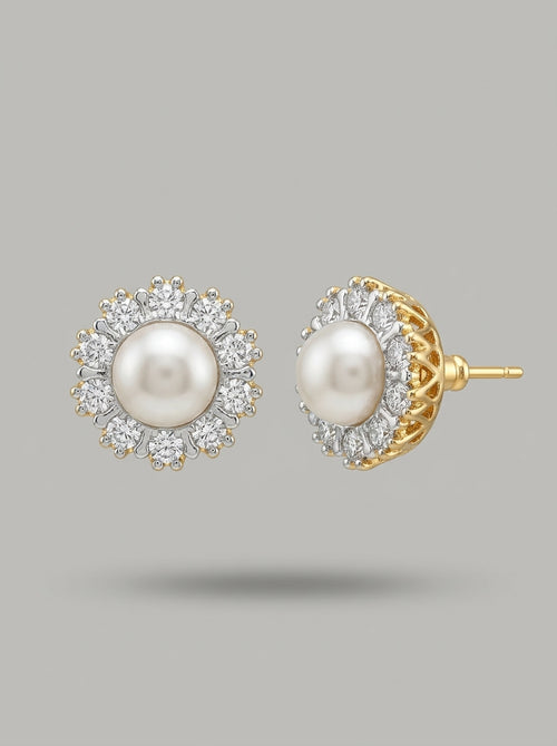 Celestial Pearl Drop Earrings | Diamond & Pearl Studded | Gold Plated