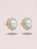 Celestial Pearl Drop Earrings | Diamond & Pearl Studded | Gold Plated