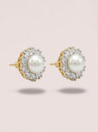 Celestial Pearl Drop Earrings | Diamond & Pearl Studded | Gold Plated