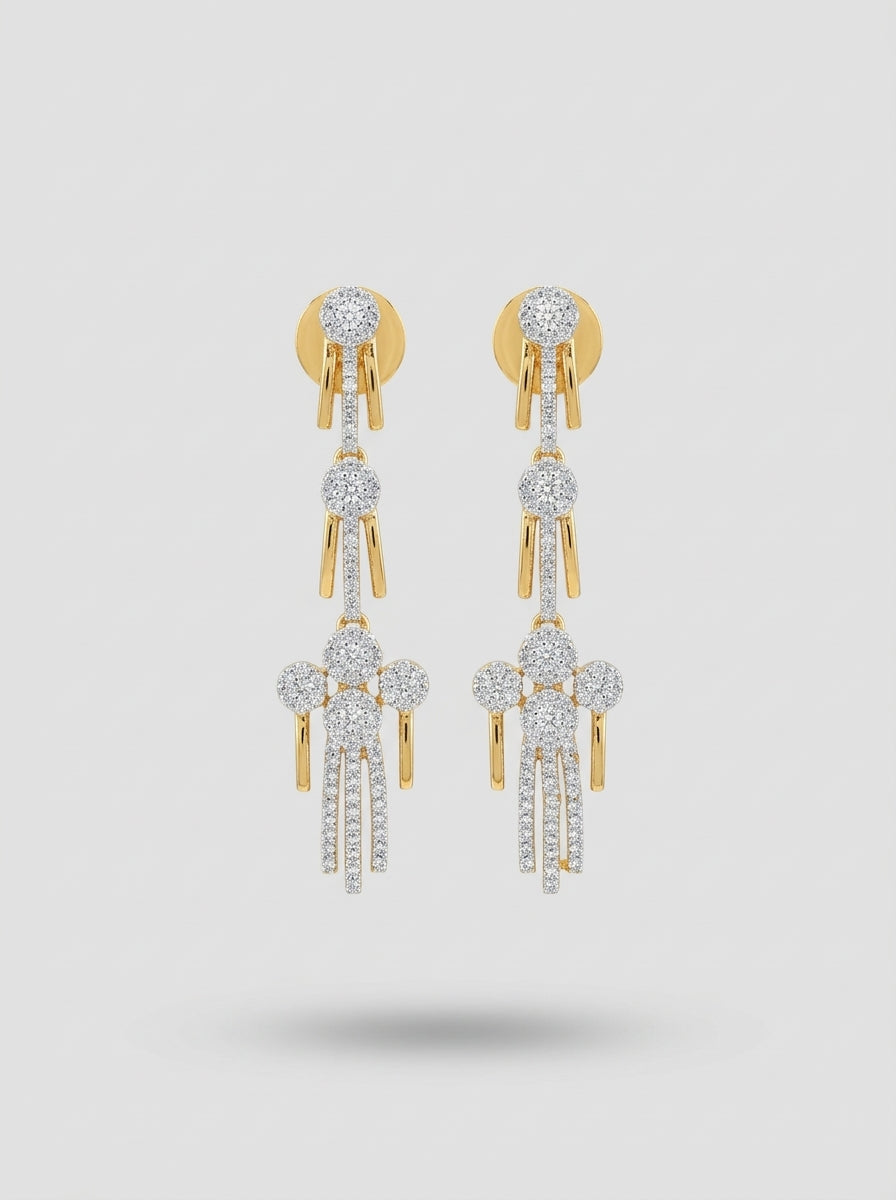 Cascade Elegance Earrings | Diamond Studded | Gold Plated Danglers