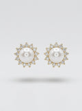 Petite Pearl Elegance Studs | Diamond & Pearl | Gold Plated