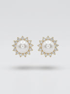 Petite Pearl Elegance Studs | Diamond & Pearl | Gold Plated