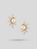 Oval Pearl Drop Studs | Diamond & Pearl | Gold Plated