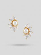 Oval Pearl Drop Studs | Diamond & Pearl | Gold Plated