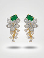 Emerald Garden Studs | Green Stone & Diamond | Gold Plated