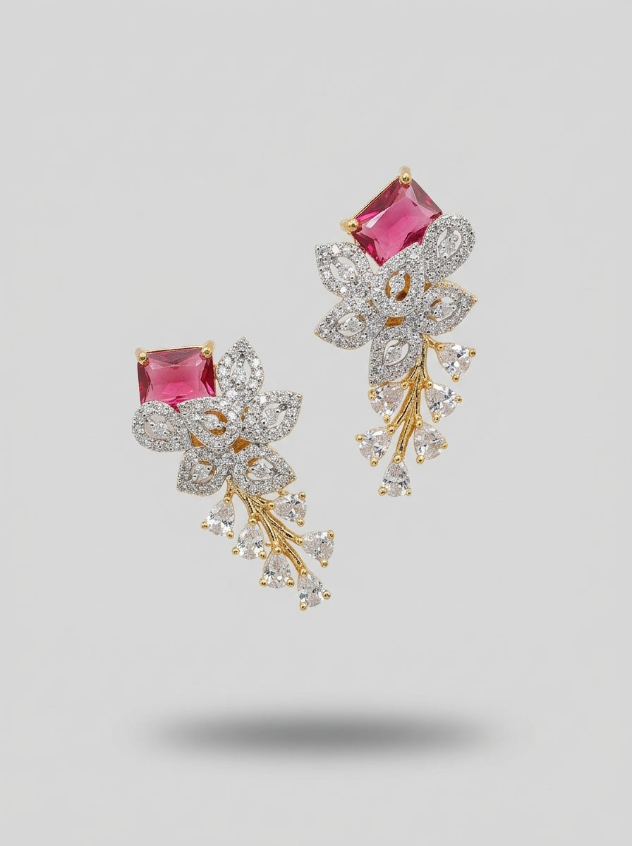 Blush Romance Studs | Pink Stone & Diamond | Gold Plated