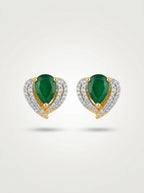 Emerald Petite Studs | Green Stone & Diamond | Gold Plated
