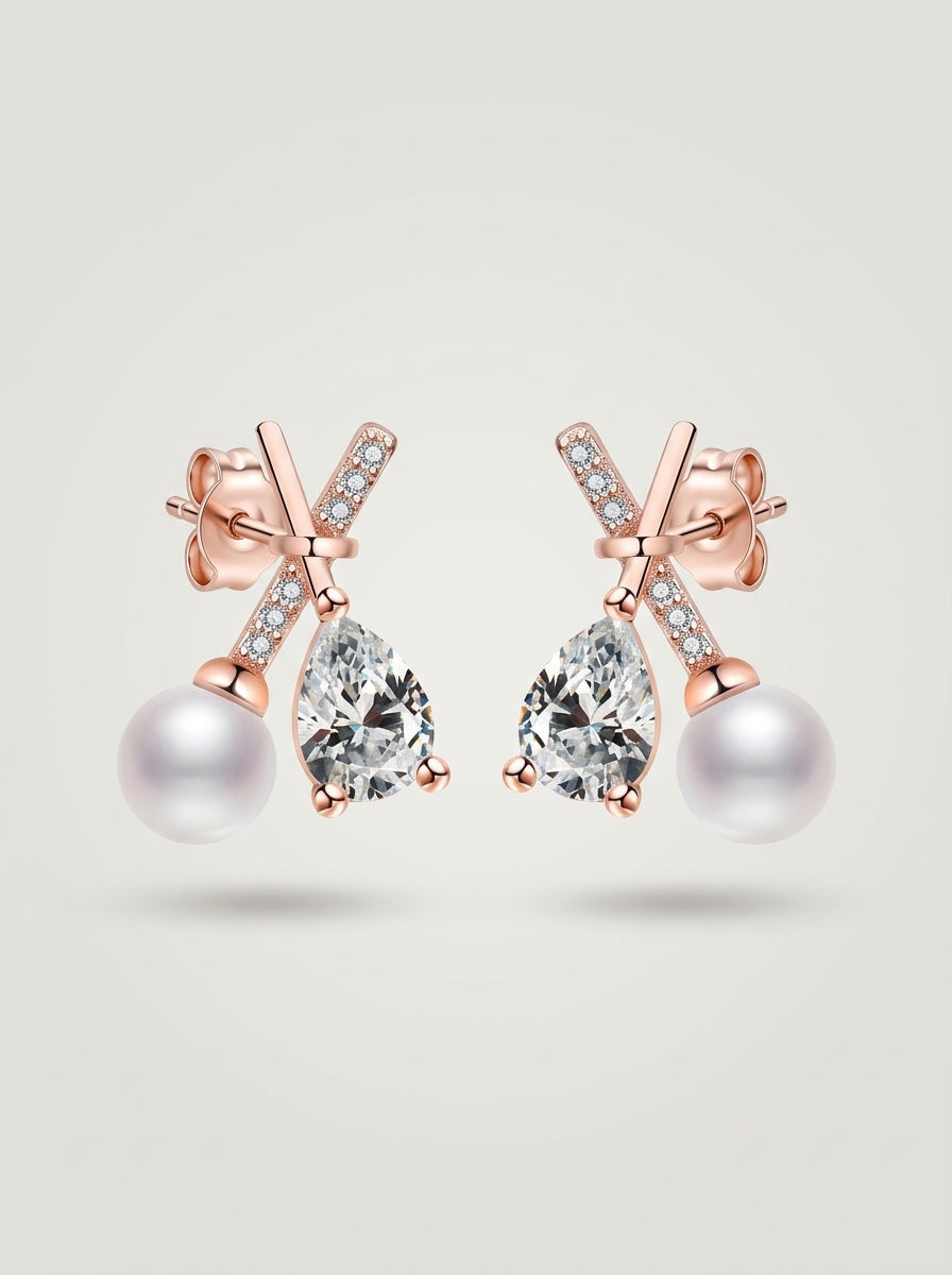 Cross Statement Studs | Rose Gold Plated | Diamond Studded