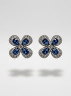Sapphire Elegance Studs | Blue Stone & Diamond | Silver Plated