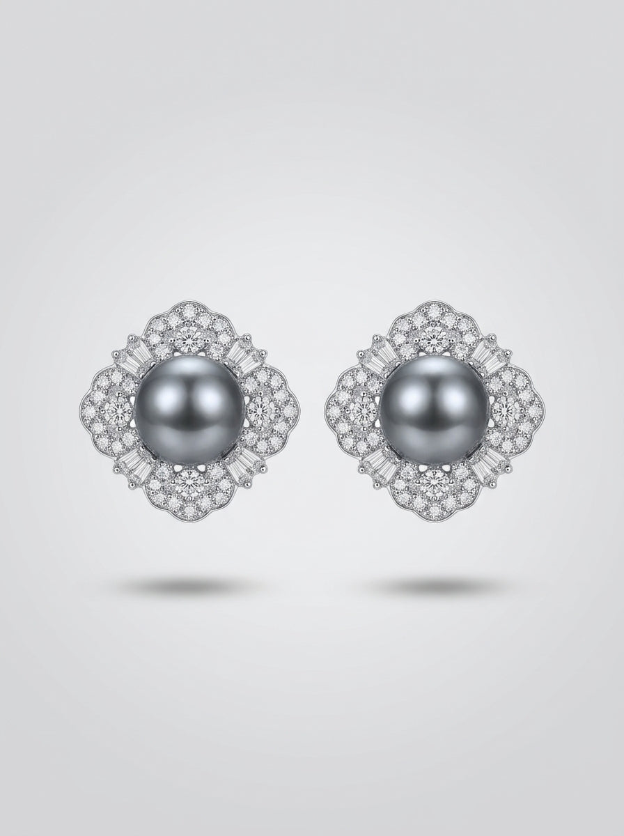 Classic Square Studs | Diamond Studded | Silver Plated