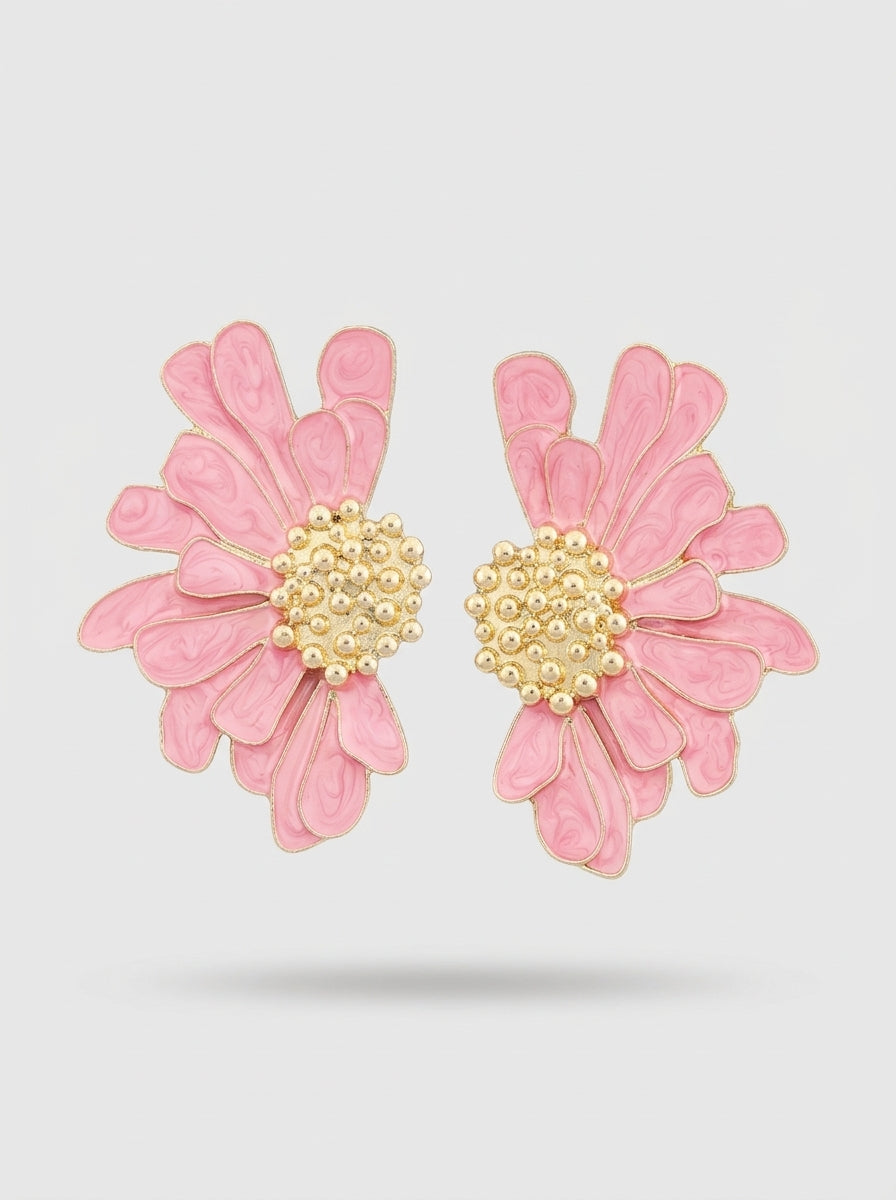 Pink Blossom Heart Earrings | Flower Design | Gold Plated