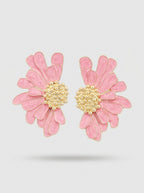 Pink Blossom Heart Earrings | Flower Design | Gold Plated