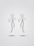 Cascading Pearl Earrings | Pearl & Diamond | Silver Plated