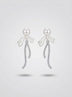 Cascading Pearl Earrings | Pearl & Diamond | Silver Plated