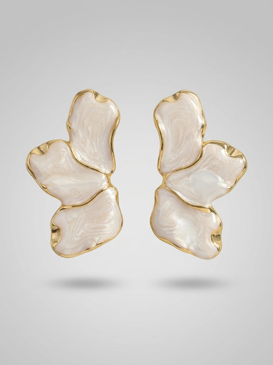 White Petal Earrings | Flower Design | Gold Plated