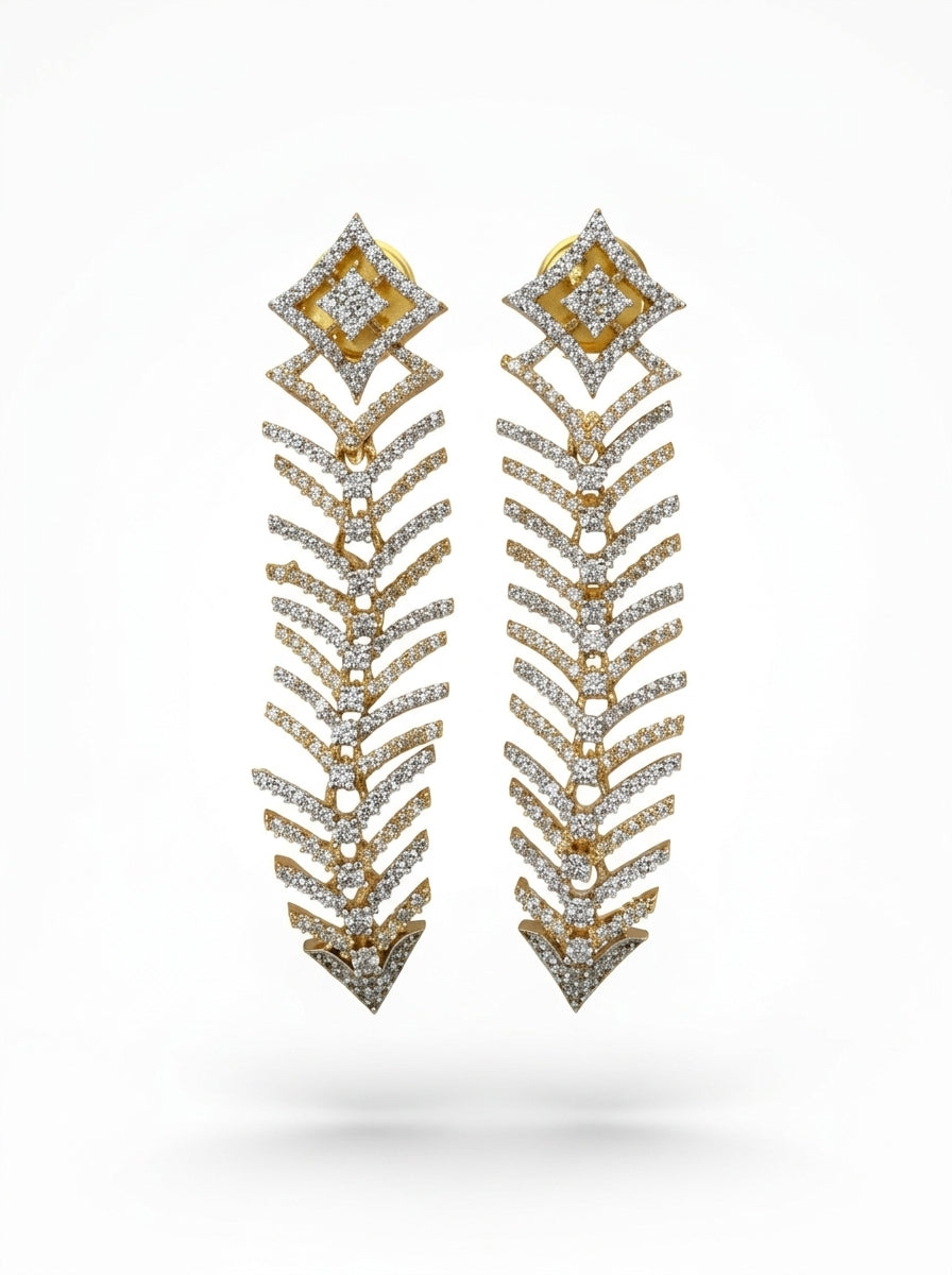 Majestic Cascade Earrings | Diamond Studded | Gold Plated