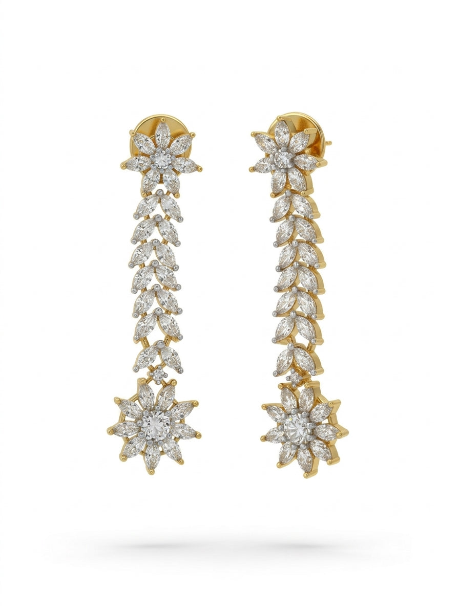 Dramatic Linear Earrings | Diamond Studded | Gold Plated