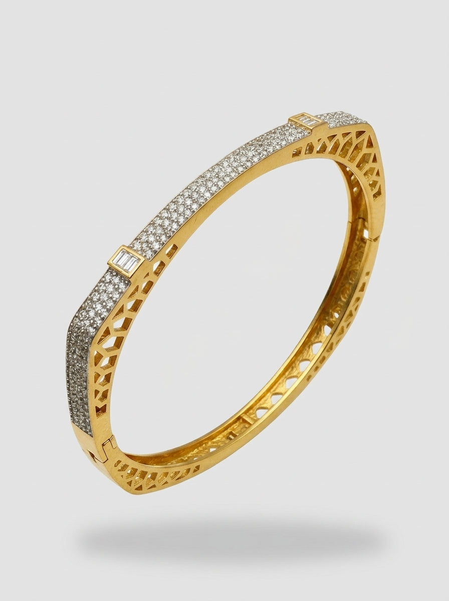Opulent Diamond Bangle | Wide Profile | Gold Plated