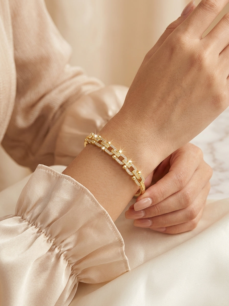Regal Diamond Bangle | Gold Plated | Elegant Opening Design
