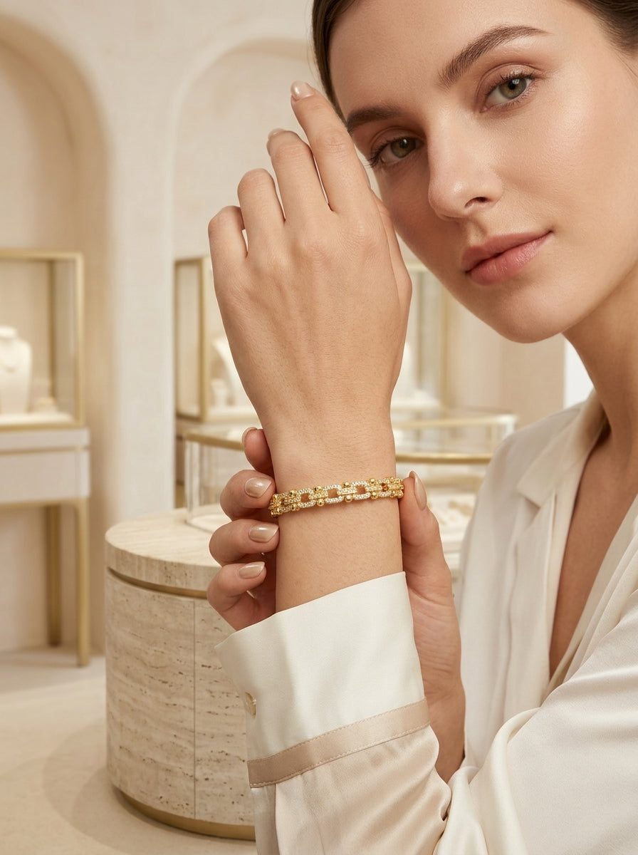 Regal Diamond Bangle | Gold Plated | Elegant Opening Design