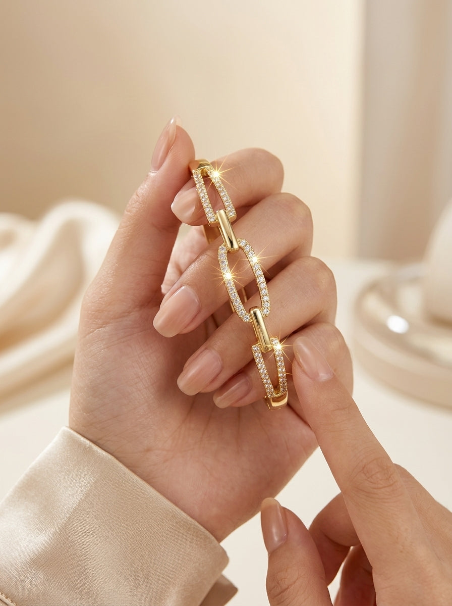 Opulent Diamond Bangle | Gold Plated | Statement Piece