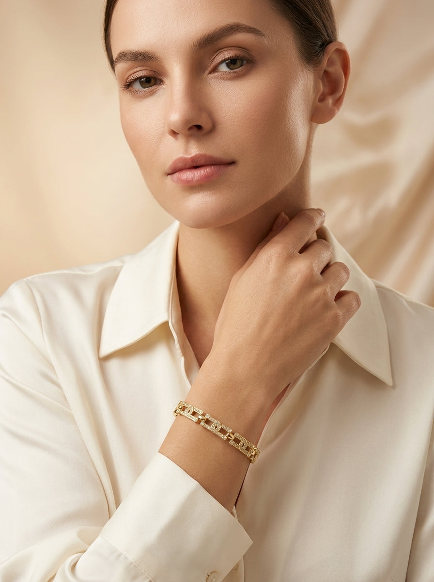 Graceful Diamond Bangle | Gold Plated | Timeless Elegance
