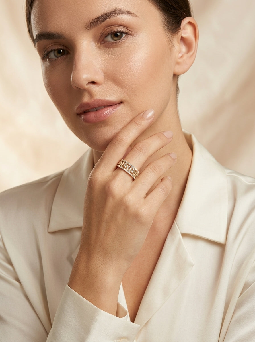 Delicate Fixed Ring | Diamond Studded | Gold Plated