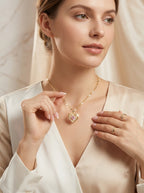 Blush Heartstone Pendant | Diamond Studded | Adjustable Gold Chain