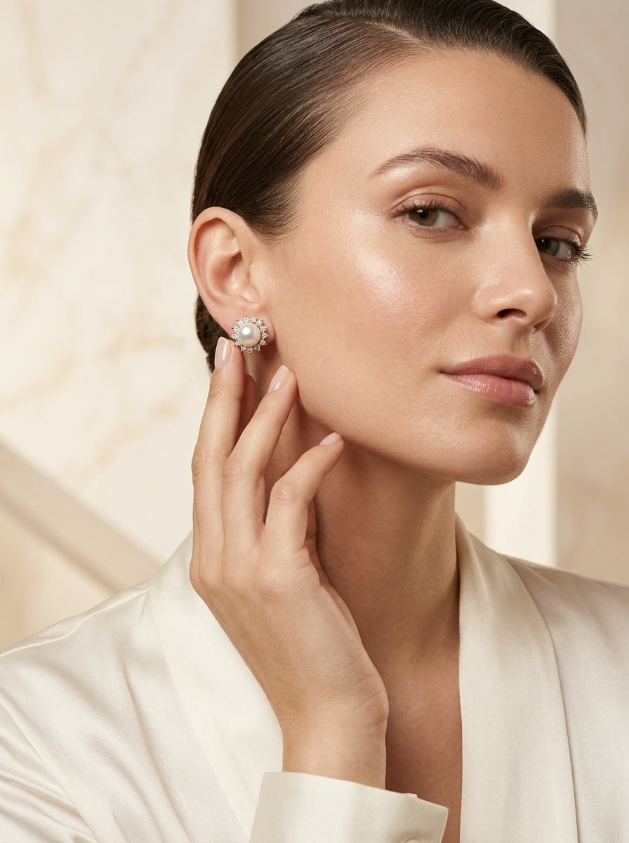 Petite Pearl Elegance Studs | Diamond & Pearl | Gold Plated