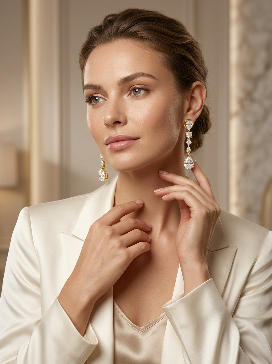 Sleek Bar Earrings | Diamond Studded | Gold Plated