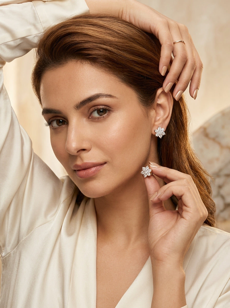 Delicate Round Studs | Diamond Studded | Gold Plated