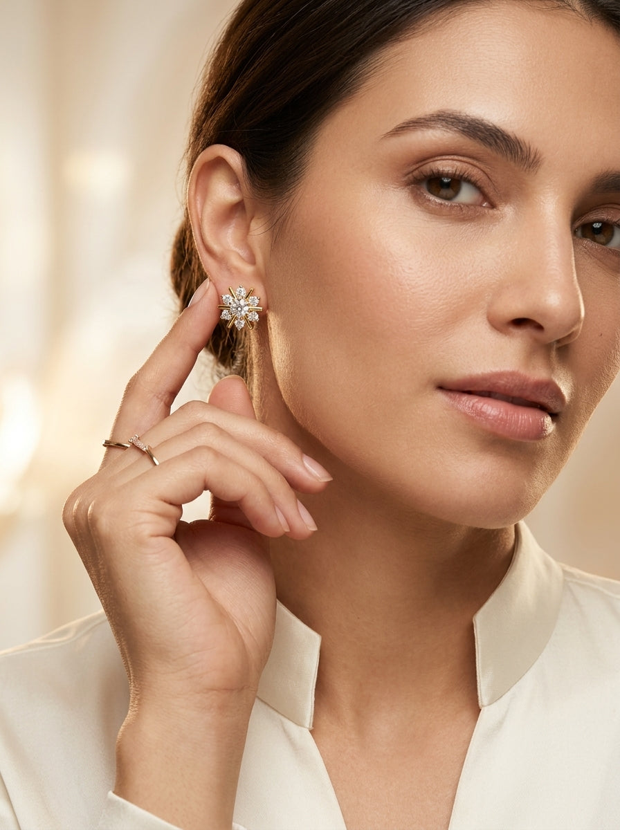 Subtle Elegance Studs | Diamond Studded | Gold Plated