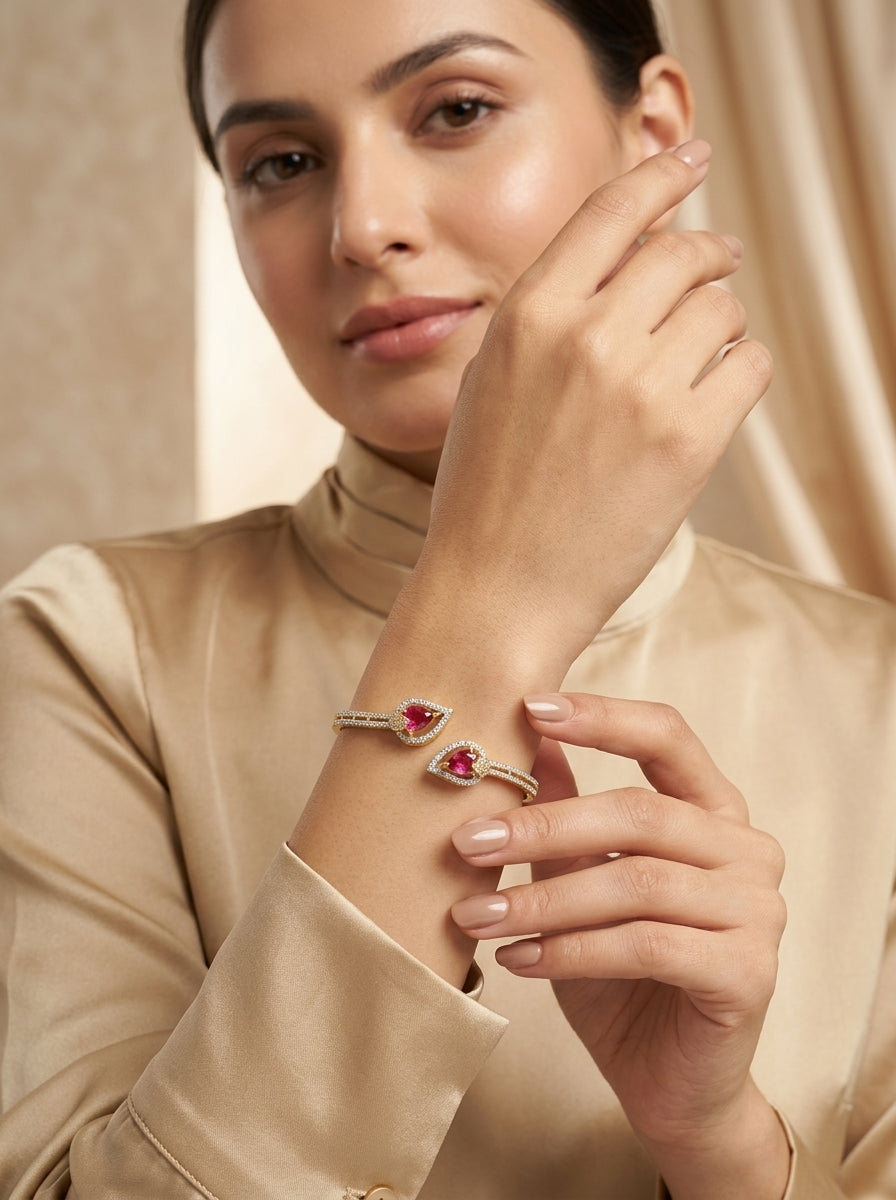 Ruby Radiance Bangle | Red Diamond Studded | Gold Plated