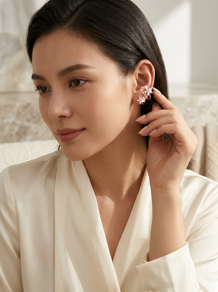 Triple Star Earcuffs | Rose Gold Plated | American Diamond