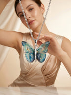 Silver Butterfly Pendant | Colored Stones | Silver Plated