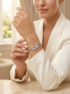 Sophisticated Silver Bangle | Diamond Studded | Wide Profile