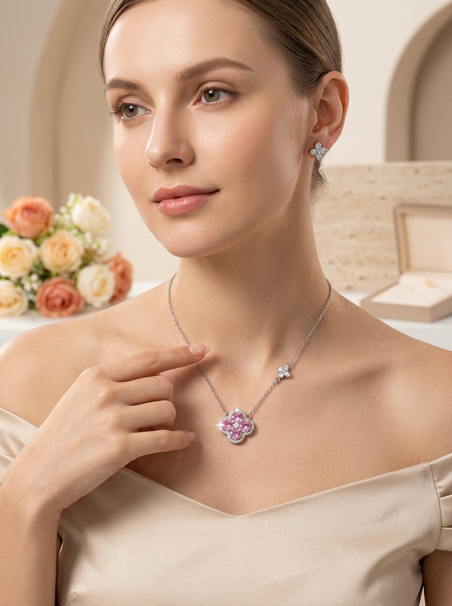Blush Pink Pendant | Diamond Studded | Silver Plated