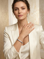 Statement Silver Bangle | Diamond Studded | Elegant Profile
