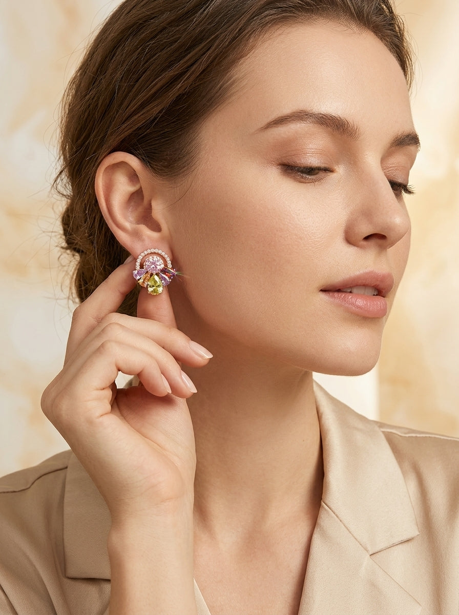 Geometric Spectrum Studs | Multicolor Cubic Zirconia