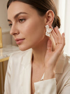 White Petal Earrings | Flower Design | Gold Plated