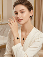 Black Clover Trio Set | Pendant, Earrings & Bracelet | Silver Plated