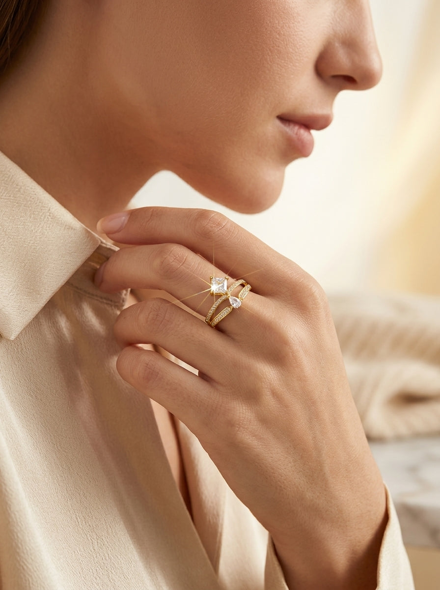 Elegant Gold Ring | Diamond Studded