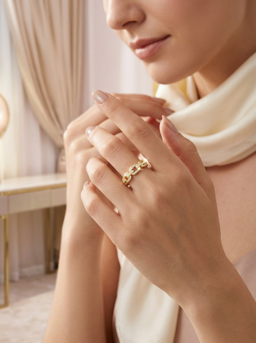 Classic Diamond Ring | Gold Plated | Square Profile